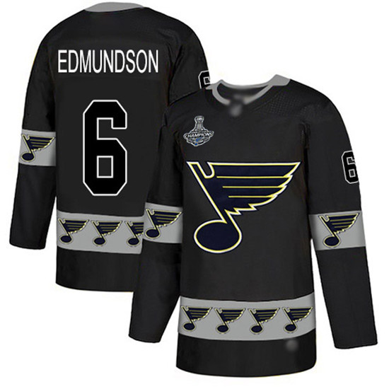 2020 Blues #6 Joel Edmundson Black Authentic Team Logo Fashion Stanley Cup Champions Stitched Hockey