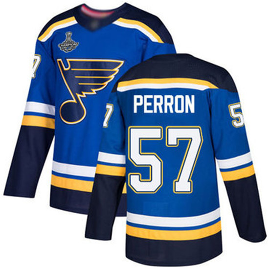 2020 Blues #57 David Perron Blue Home Authentic Stanley Cup Champions Stitched Hockey Jersey