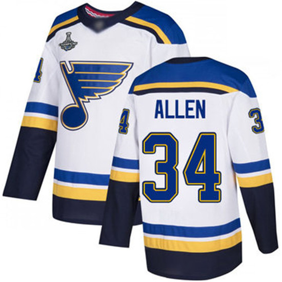 2020 Blues #34 Jake Allen White Road Authentic Stanley Cup Champions Stitched Hockey Jersey