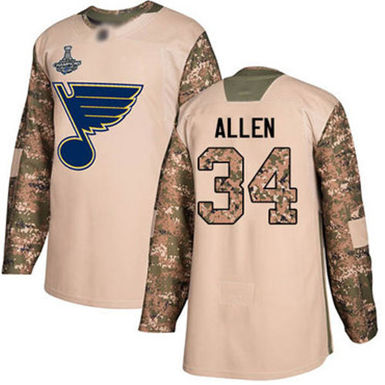 2020 Blues #34 Jake Allen Camo Authentic 2017 Veterans Day Stanley Cup Champions Stitched Hockey Jer