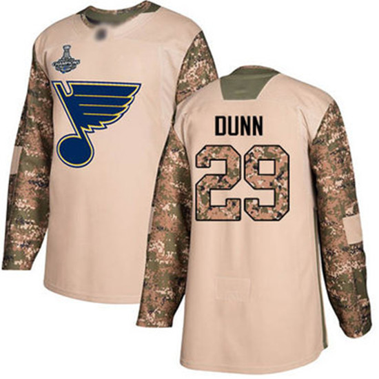 2020 Blues #29 Vince Dunn Camo Authentic 2017 Veterans Day Stanley Cup Champions Stitched Hockey Jer