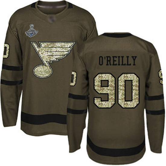 2020 Blues #90 Ryan O'Reilly Green Salute to Service Stanley Cup Champions Stitched Hockey Jersey