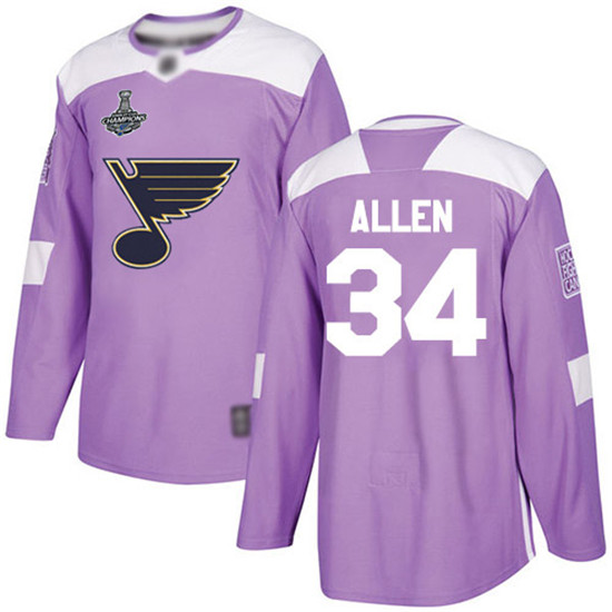 2020 Blues #34 Jake Allen Purple Authentic Fights Cancer Stanley Cup Champions Stitched Hockey Jerse