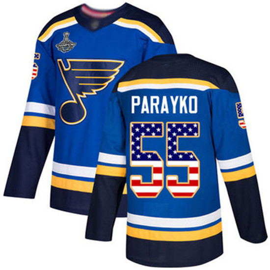 2020 Blues #55 Colton Parayko Blue Home Authentic USA Flag Stanley Cup Champions Stitched Hockey Jer