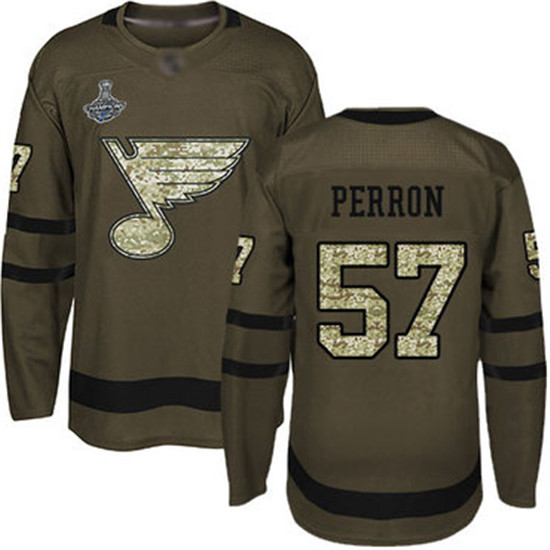 2020 Blues #57 David Perron Green Salute to Service Stanley Cup Champions Stitched Hockey Jersey