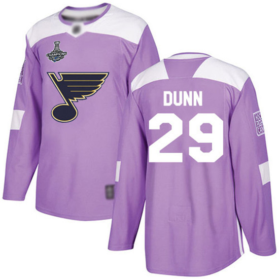 2020 Blues #29 Vince Dunn Purple Authentic Fights Cancer Stanley Cup Champions Stitched Hockey Jerse