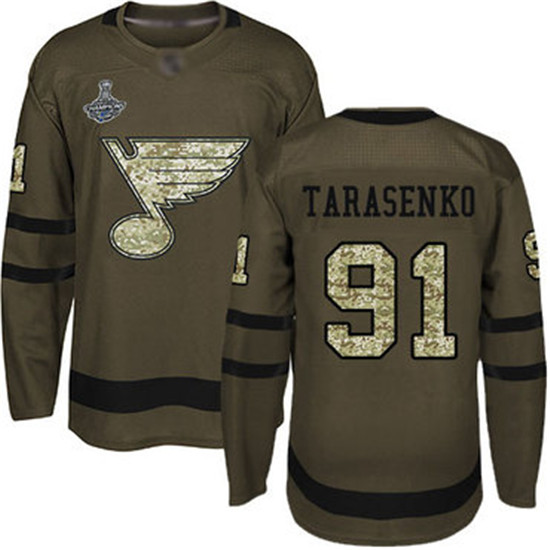 2020 Blues #91 Vladimir Tarasenko Green Salute to Service Stanley Cup Champions Stitched Hockey Jers