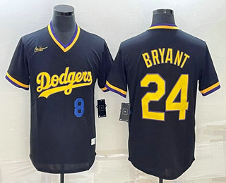 Men's Los Angeles Dodgers #8 #24 Kobe Bryant Number Black Stitched Pullover Throwback Nike Jersey