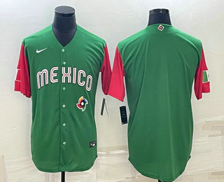 Men's Mexico Baseball Blank 2023 Green World With Patch Classic Stitched Jersey