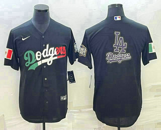 Men's Los Angeles Dodgers Big Logo Mexico Black Cool Base Stitched Baseball Jersey10