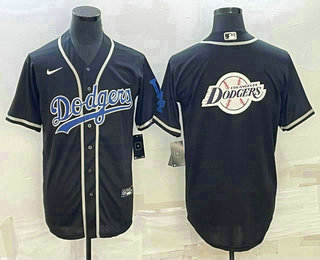 Men's Los Angeles Dodgers Big Logo Black Cool Base Stitched Baseball Jersey1