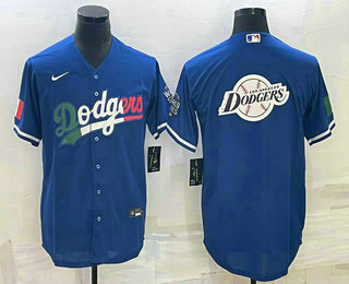 Men's Los Angeles Dodgers Big Logo Navy Blue Pinstripe Stitched MLB Cool Base Nike Jerseys