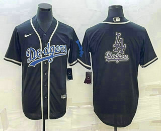 Men's Los Angeles Dodgers Big Logo Black Cool Base Stitched Baseball Jersey