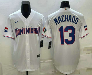 Men's Dominican Republic Baseball #13 Manny Machado 2023 White World Baseball Classic Stitched Jerse