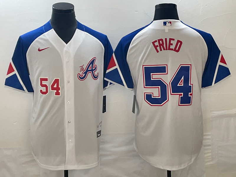 Men's Atlanta Braves #54 Max Fried Number White 2023 City Connect Cool Base Stitched Jersey1