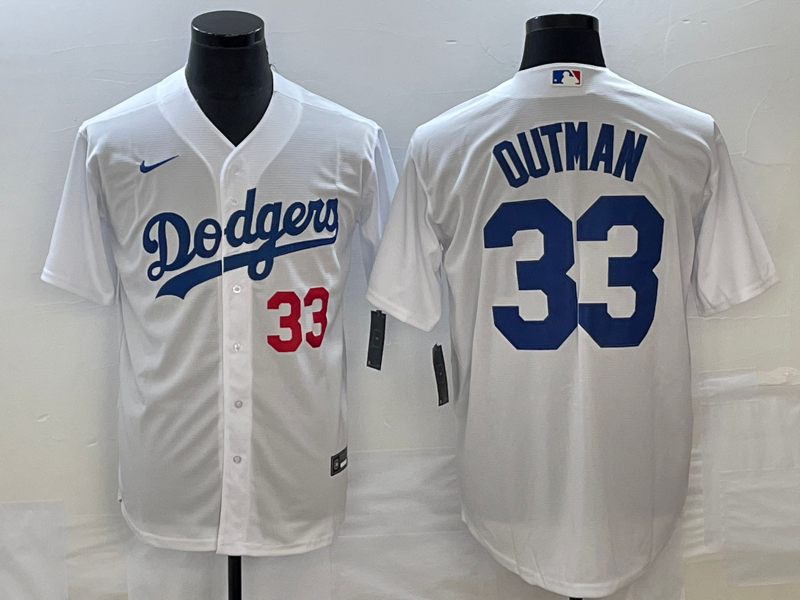 Men's Los Angeles Dodgers #33 James Outman Number White Cool Base Stitched Jersey