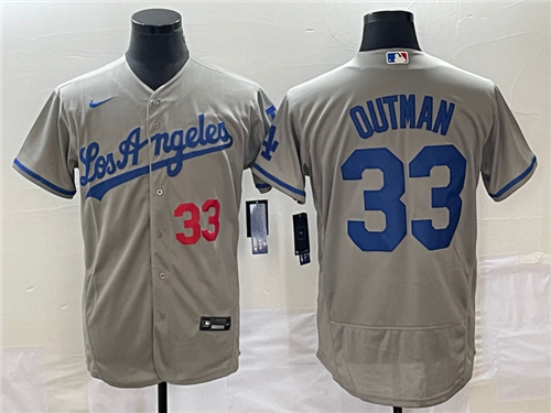 Men's Los Angeles Dodgers #33 James Outman Grey Flex Base Stitched Jersey