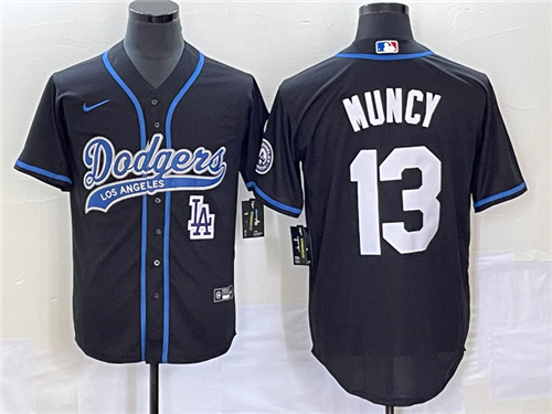 Men's Los Angeles Dodgers #13 Max Muncy Black With Patch Cool Base Stitched Baseball Jersey