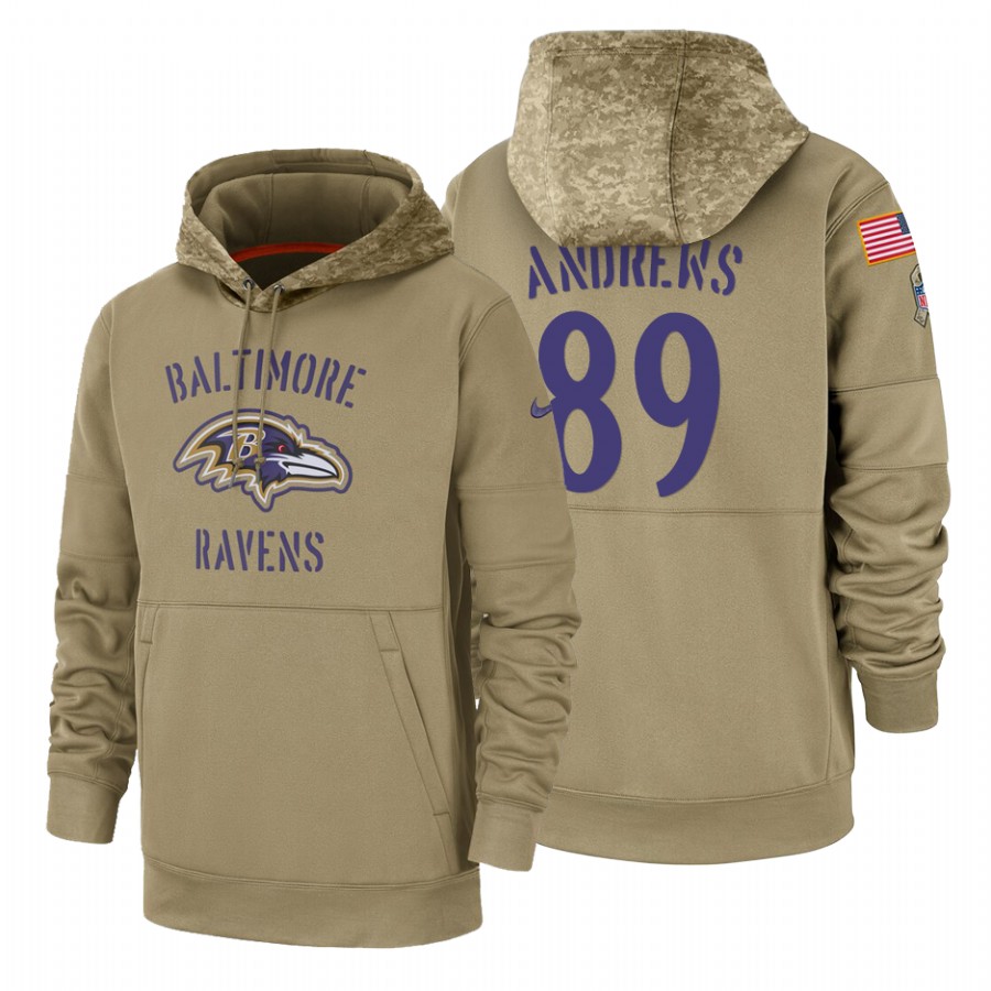 Baltimore Ravens #89 Mark Andrews Nike Tan 2019 Salute To Service Name & Number Sideline Therma Pull