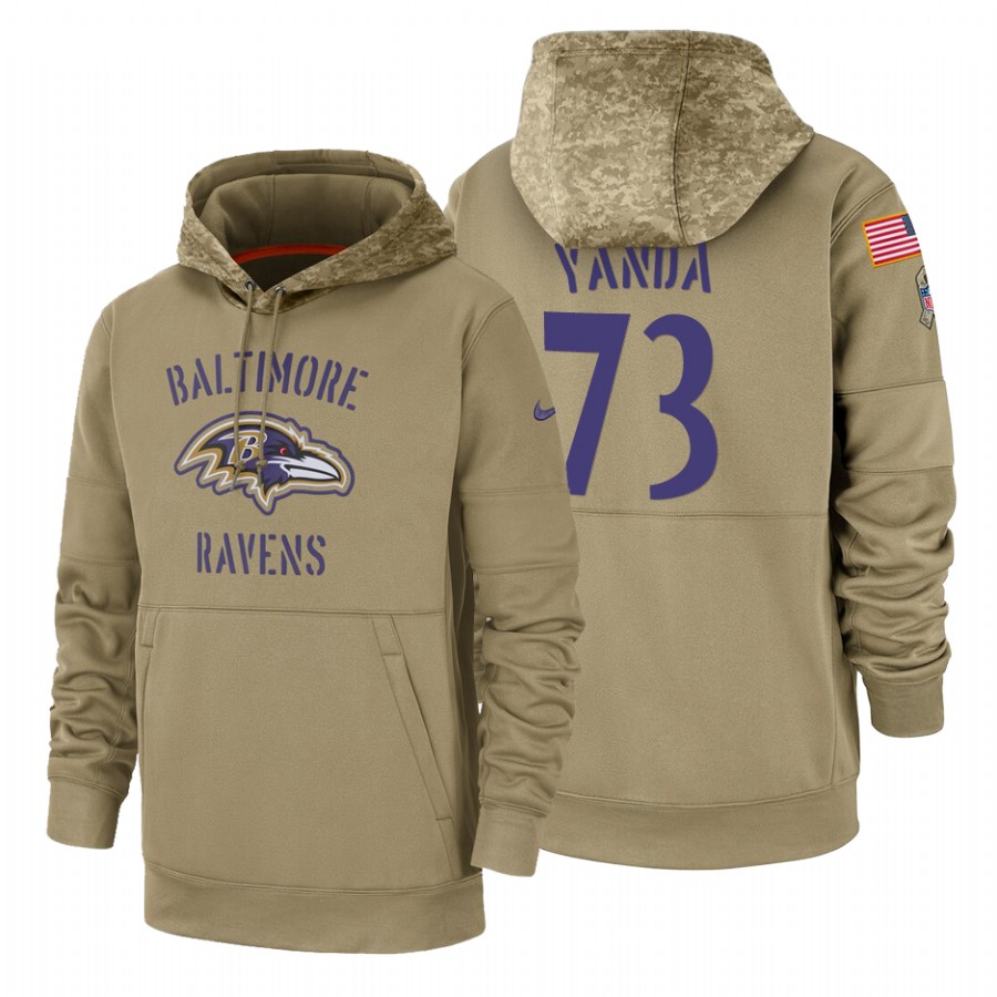 Baltimore Ravens #73 Marshal Yanda Nike Tan 2019 Salute To Service Name & Number Sideline Therma Pul