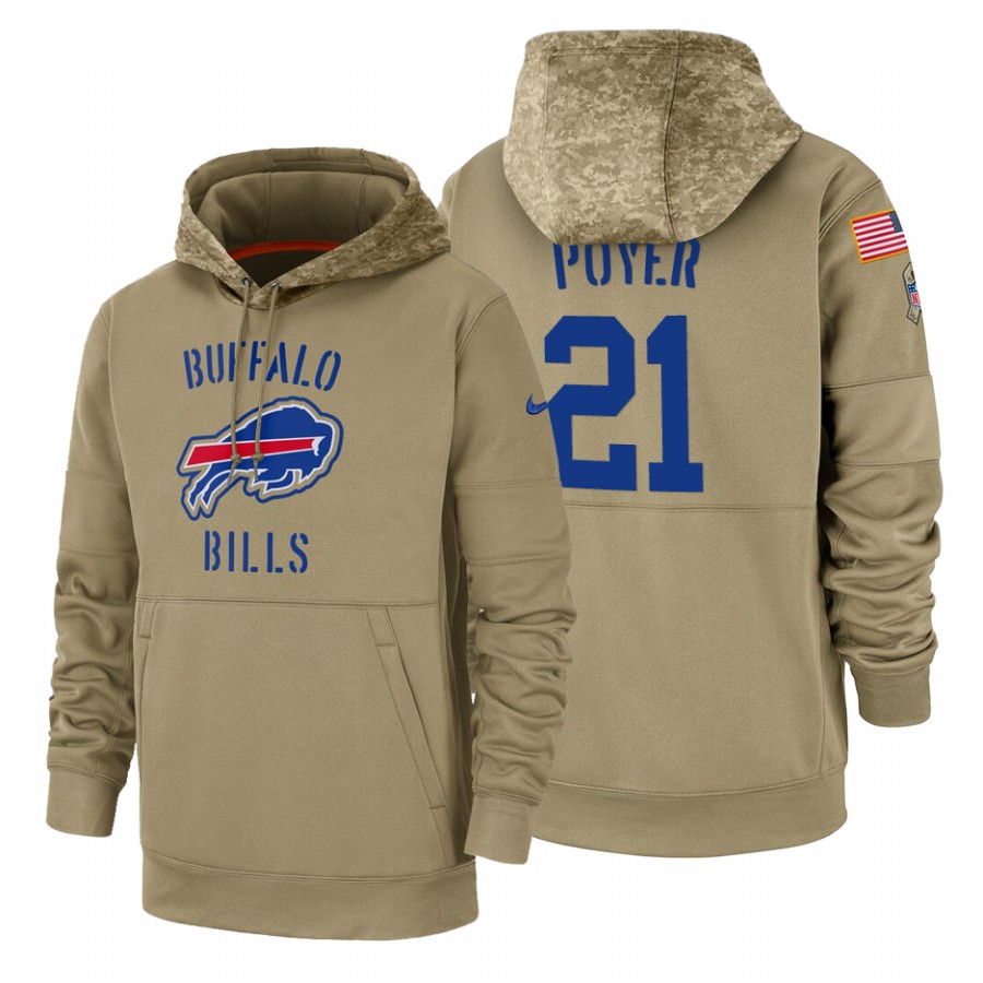 Buffalo Bills #21 Jordan Poyer Nike Tan 2019 Salute To Service Name & Number Sideline Therma Pullove