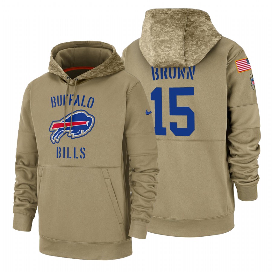 Buffalo Bills #15 John Brown Nike Tan 2019 Salute To Service Name & Number Sideline Therma Pullover