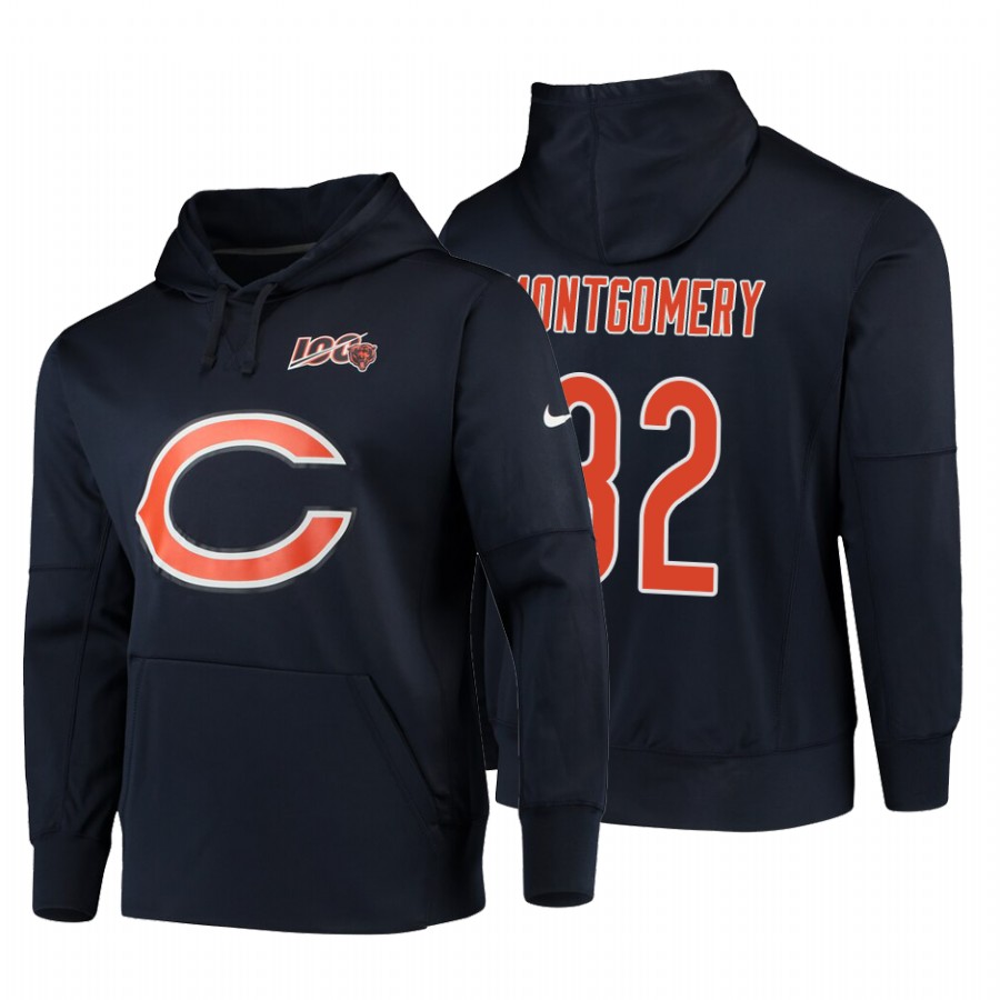 Chicago Bears #32 David Montgomery Nike 100 Primary Logo Circuit Name & Number Pullover Hoodie Navy