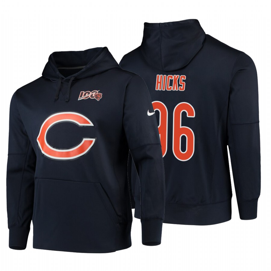 Chicago Bears #96 Akiem Hicks Nike 100 Primary Logo Circuit Name & Number Pullover Hoodie Navy