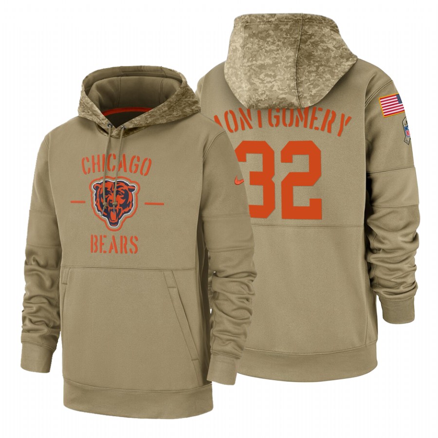 Chicago Bears #32 David Montgomery Nike Tan 2019 Salute To Service Name & Number Sideline Therma Pul