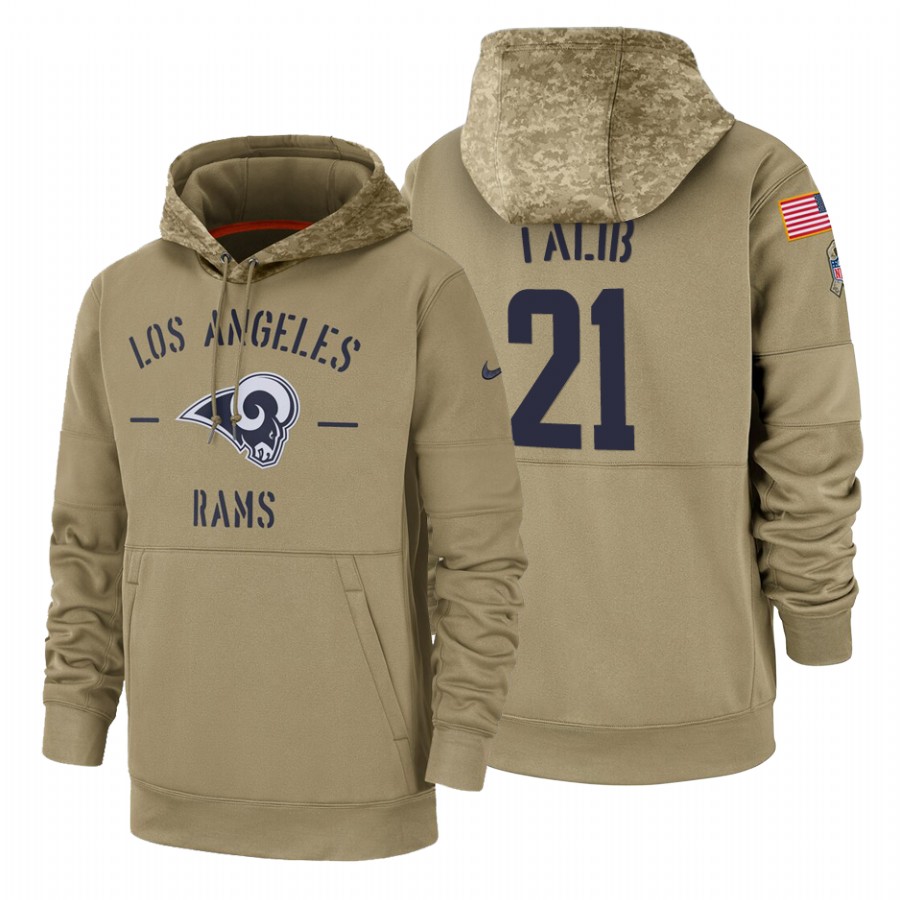 Los Angeles Rams #21 Aqib Talib Nike Tan 2019 Salute To Service Name & Number Sideline Therma Pullov