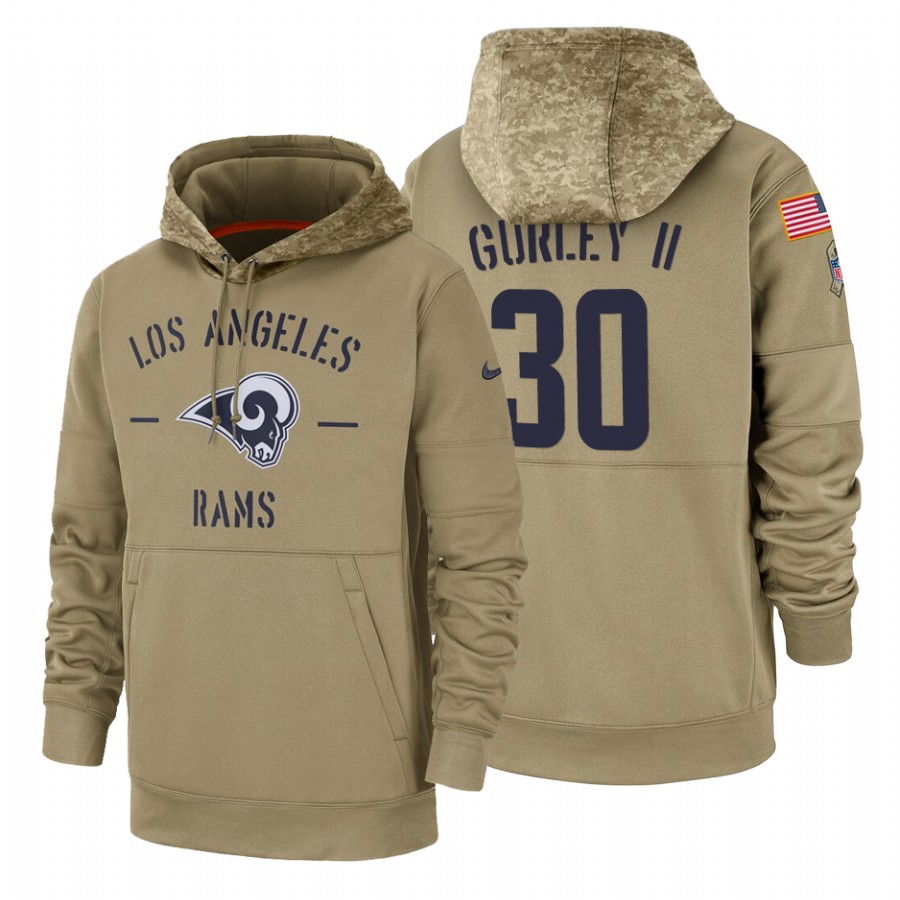 Los Angeles Rams #30 Todd Gurley II Nike Tan 2019 Salute To Service Name & Number Sideline Therma Pu