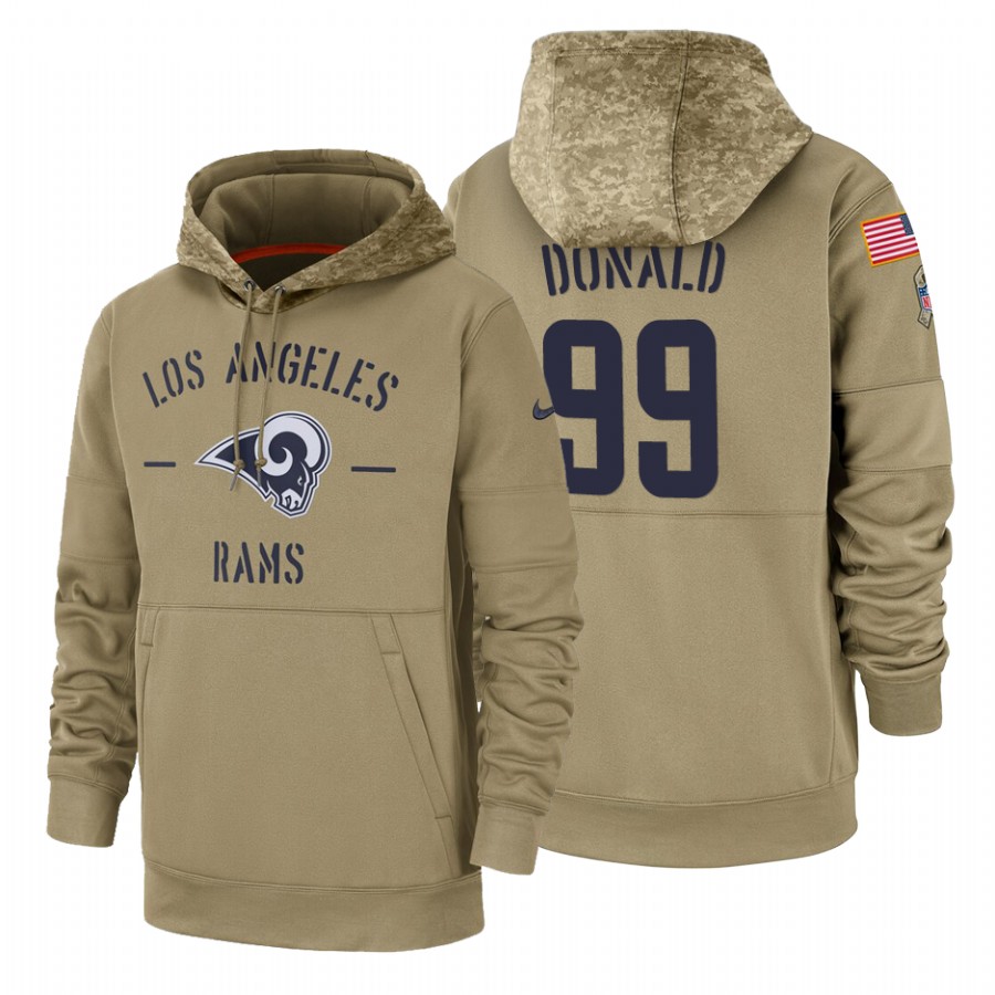 Los Angeles Rams #99 Aaron Donald Nike Tan 2019 Salute To Service Name & Number Sideline Therma Pull