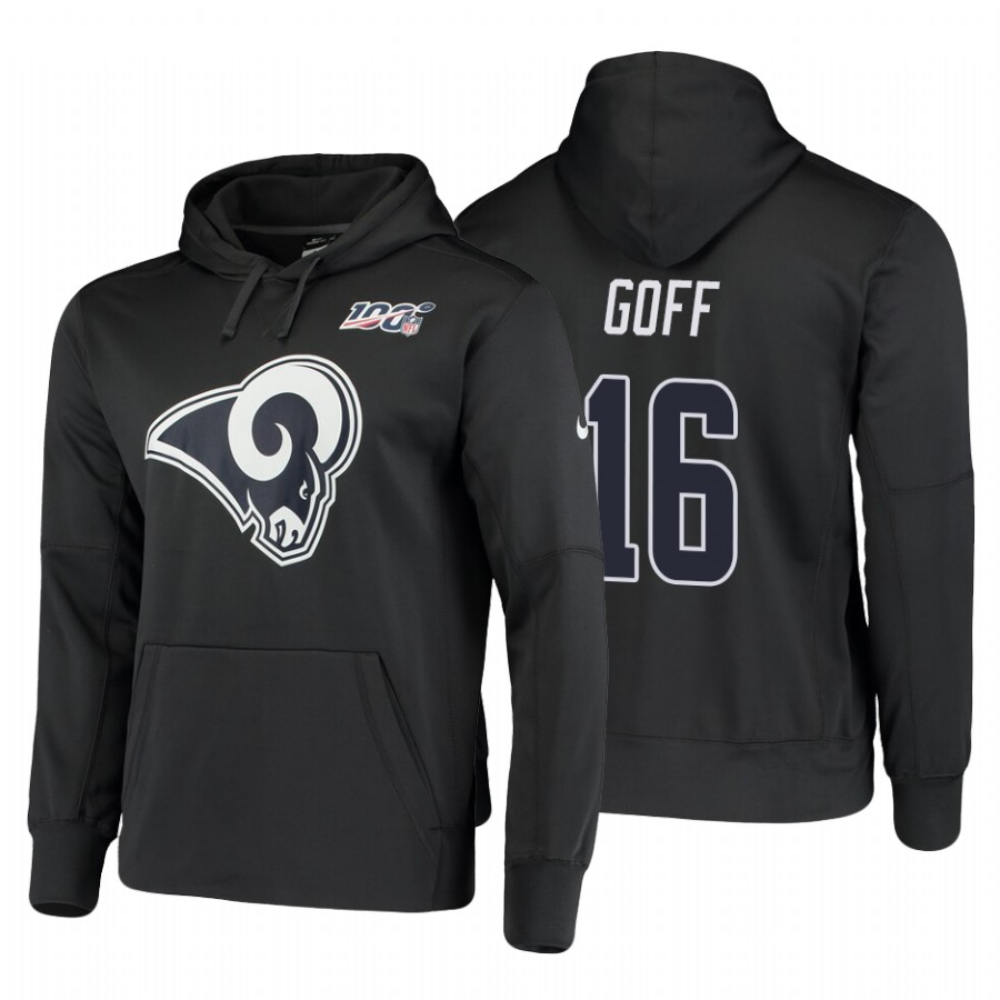 Los Angeles Rams #16 Jared Goff Nike 100 Primary Logo Circuit Name & Number Pullover Hoodie Charcoal