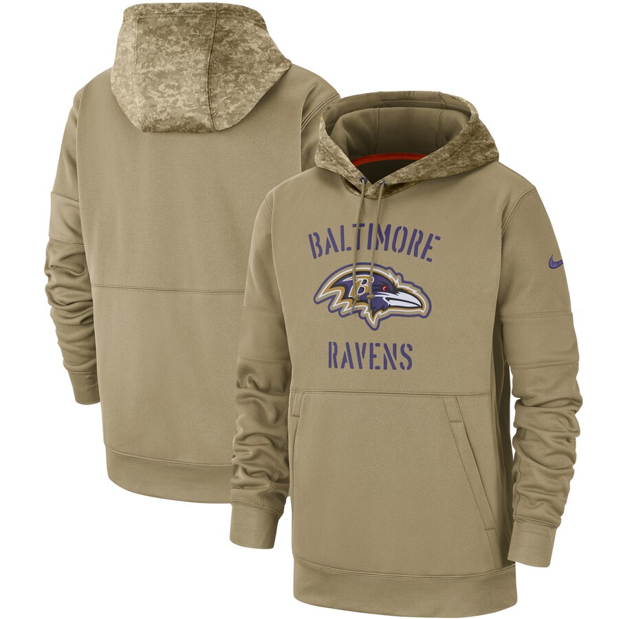 Baltimore Ravens Nike Tan 2019 Salute to Service Sideline Therma Pullover Hoodie