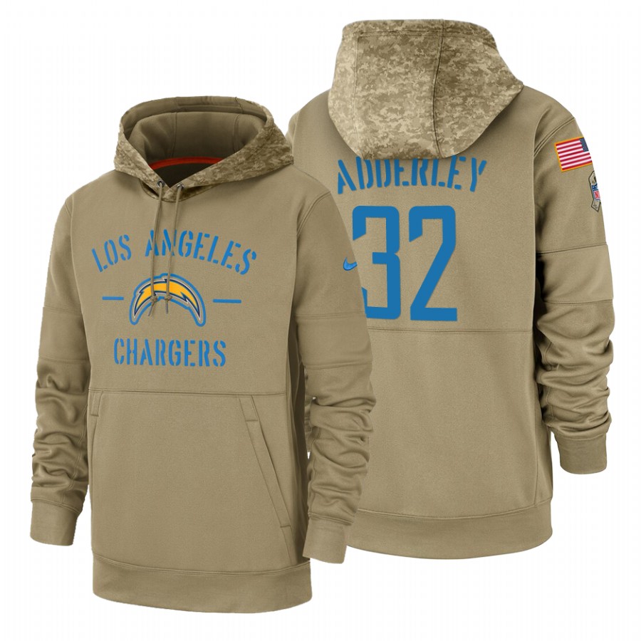 Los Angeles Chargers #32 Nasir Adderley Nike Tan 2019 Salute To Service Name & Number Sideline Therm