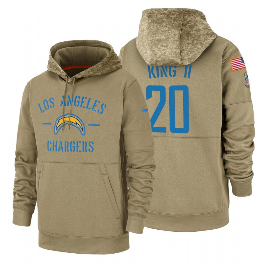 Los Angeles Chargers #20 Desmond King Nike Tan 2019 Salute To Service Name & Number Sideline Therma