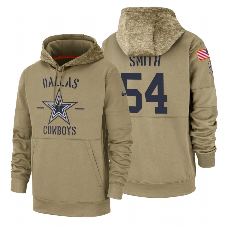 Dallas Cowboys #54 Jaylon Smith Nike Tan 2019 Salute To Service Name & Number Sideline Therma Pullov