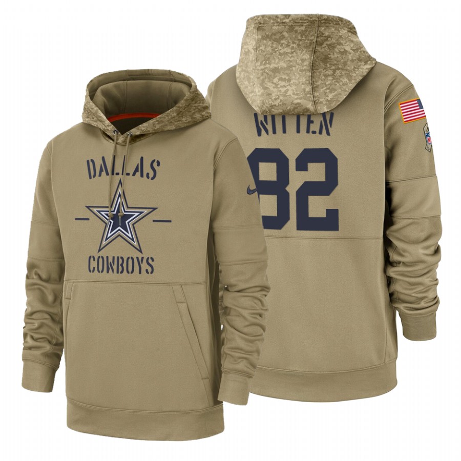 Dallas Cowboys #82 Jason Witten Nike Tan 2019 Salute To Service Name & Number Sideline Therma Pullov