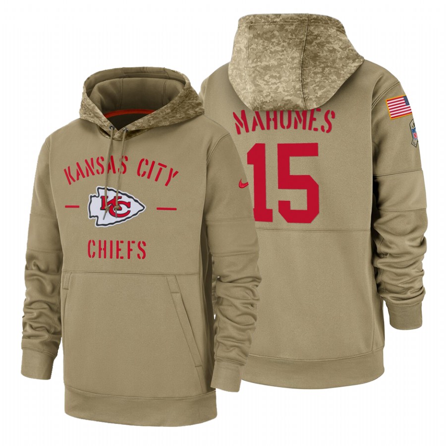 Kansas City Chiefs #15 Patrick Mahomes Nike Tan 2019 Salute To Service Name & Number Sideline Therma