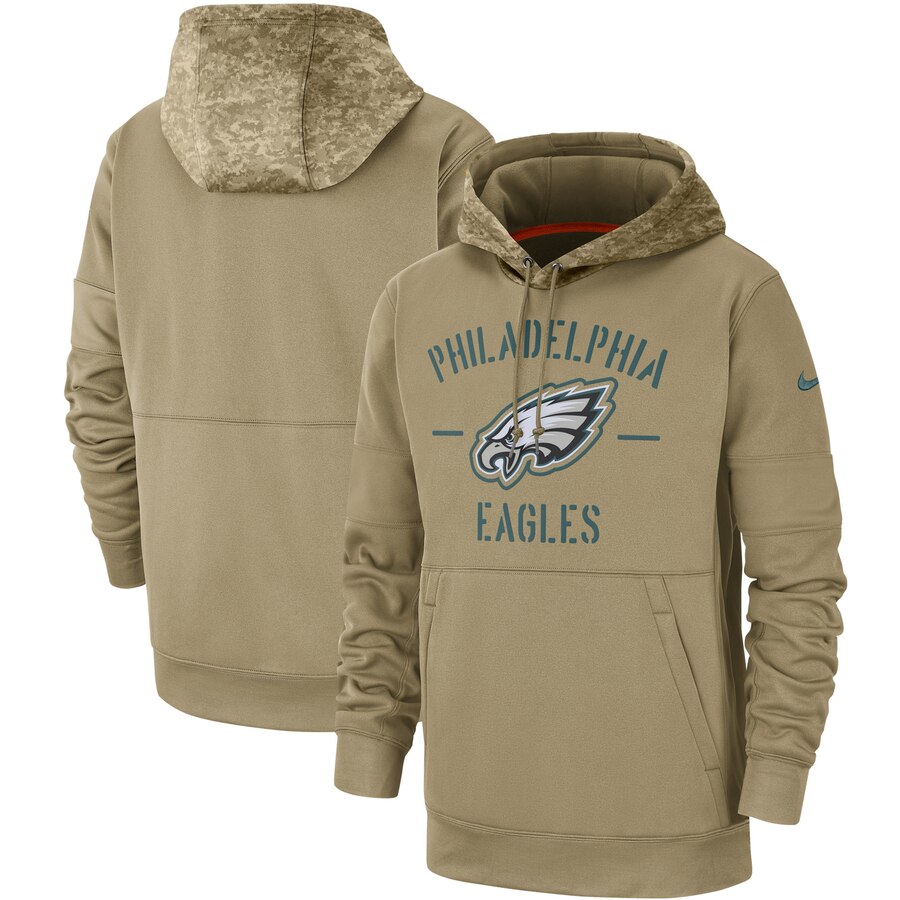 Philadelphia Eagles Nike Tan 2019 Salute to Service Sideline Therma Pullover Hoodie