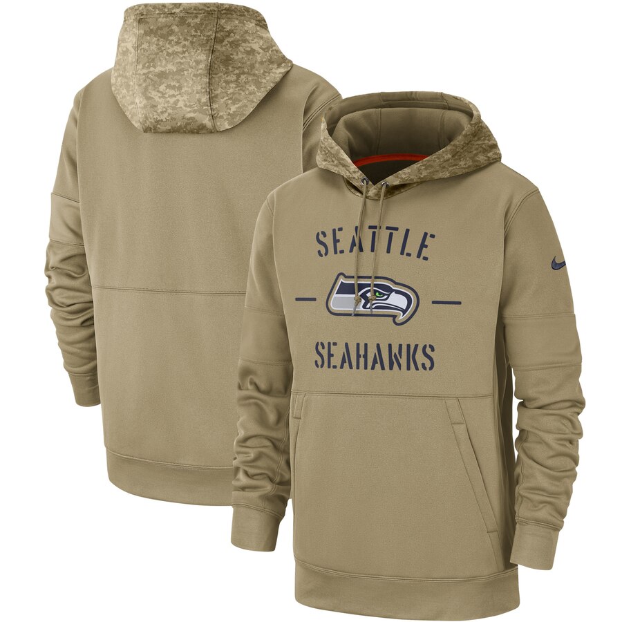 Seattle Seahawks Nike Tan 2019 Salute to Service Sideline Therma Pullover Hoodie