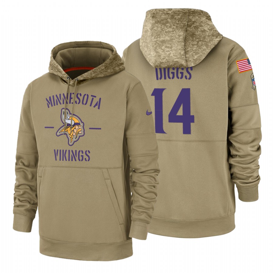 Minnesota Vikings #14 Stefon Diggs Nike Tan 2019 Salute To Service Name & Number Sideline Therma Pul