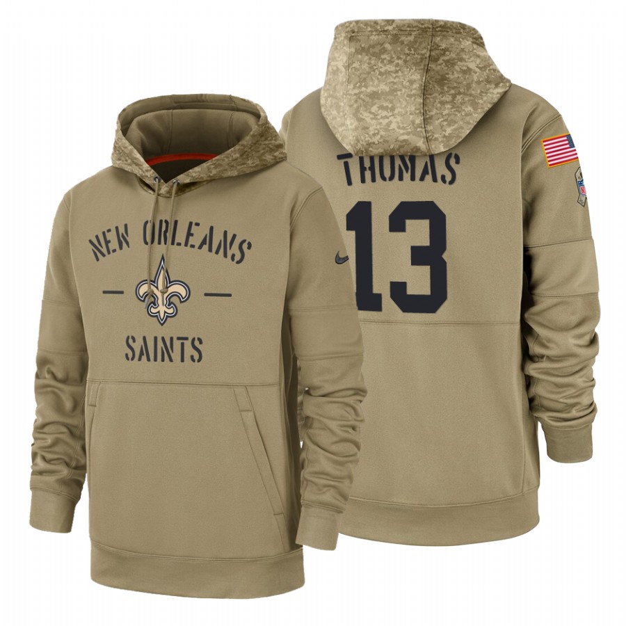 New Orleans Saints #13 Michael Thomas Nike Tan 2019 Salute To Service Name & Number Sideline Therma