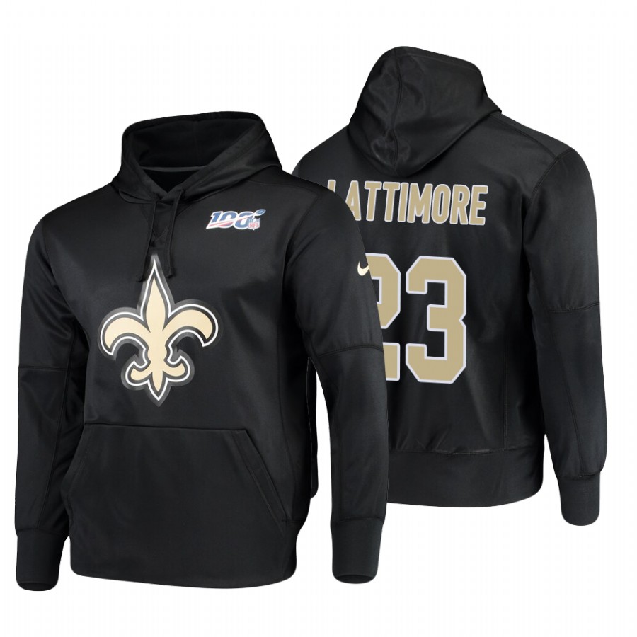 New Orleans Saints #23 Marshon Lattimore Nike 100 Primary Logo Circuit Name & Number Pullover Hoodie