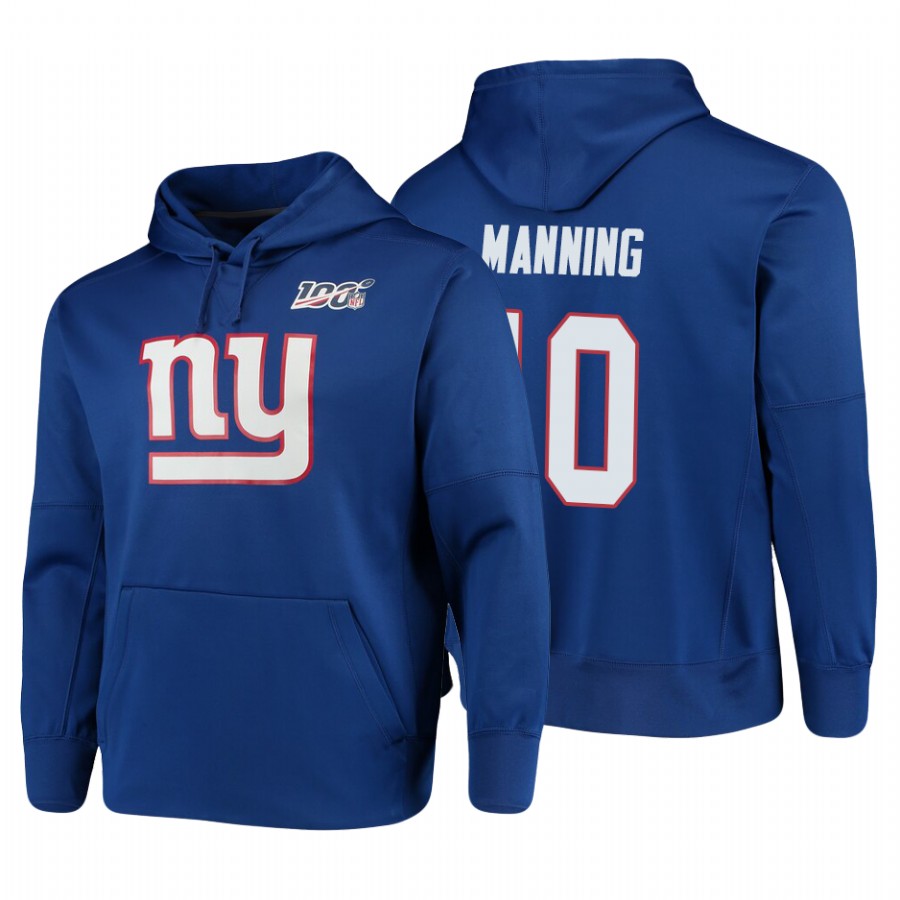 New York Giants #10 Eli Manning Nike 100 Primary Logo Circuit Name & Number Pullover Hoodie Royal