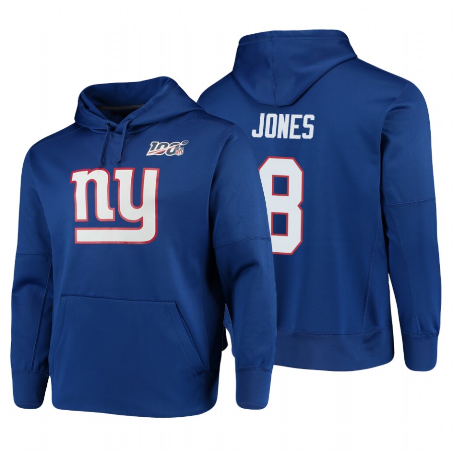 New York Giants #8 Daniel Jones Nike 100 Primary Logo Circuit Name & Number Pullover Hoodie Royal