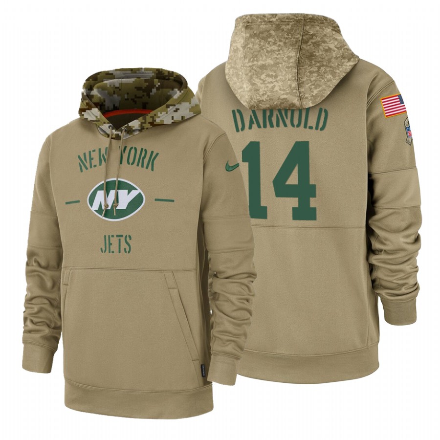 New York Jets #14 Sam Darnold Nike Tan 2019 Salute To Service Name & Number Sideline Therma Pullover