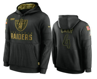 Las Vegas Raiders #4 Derek Carr Black 2020 Salute To Service Sideline Performance Pullover Hoodie