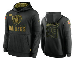 Las Vegas Raiders #28 Josh Jacobs Black 2020 Salute To Service Sideline Performance Pullover Hoodie