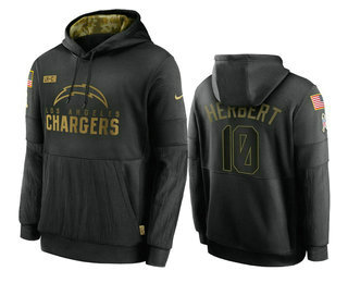 Los Angeles Chargers #10 Justin Herbert Black 2020 Salute To Service Sideline Performance Pullover H